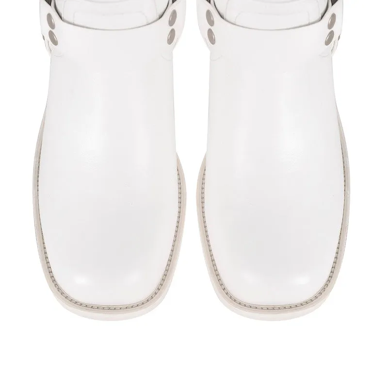 Chunky Heel Buckle Square Toe Boots
