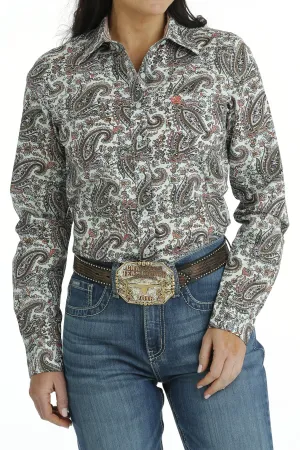 Cinch Ladies Button Down Western L/S Shirt - Light Blue Paisley