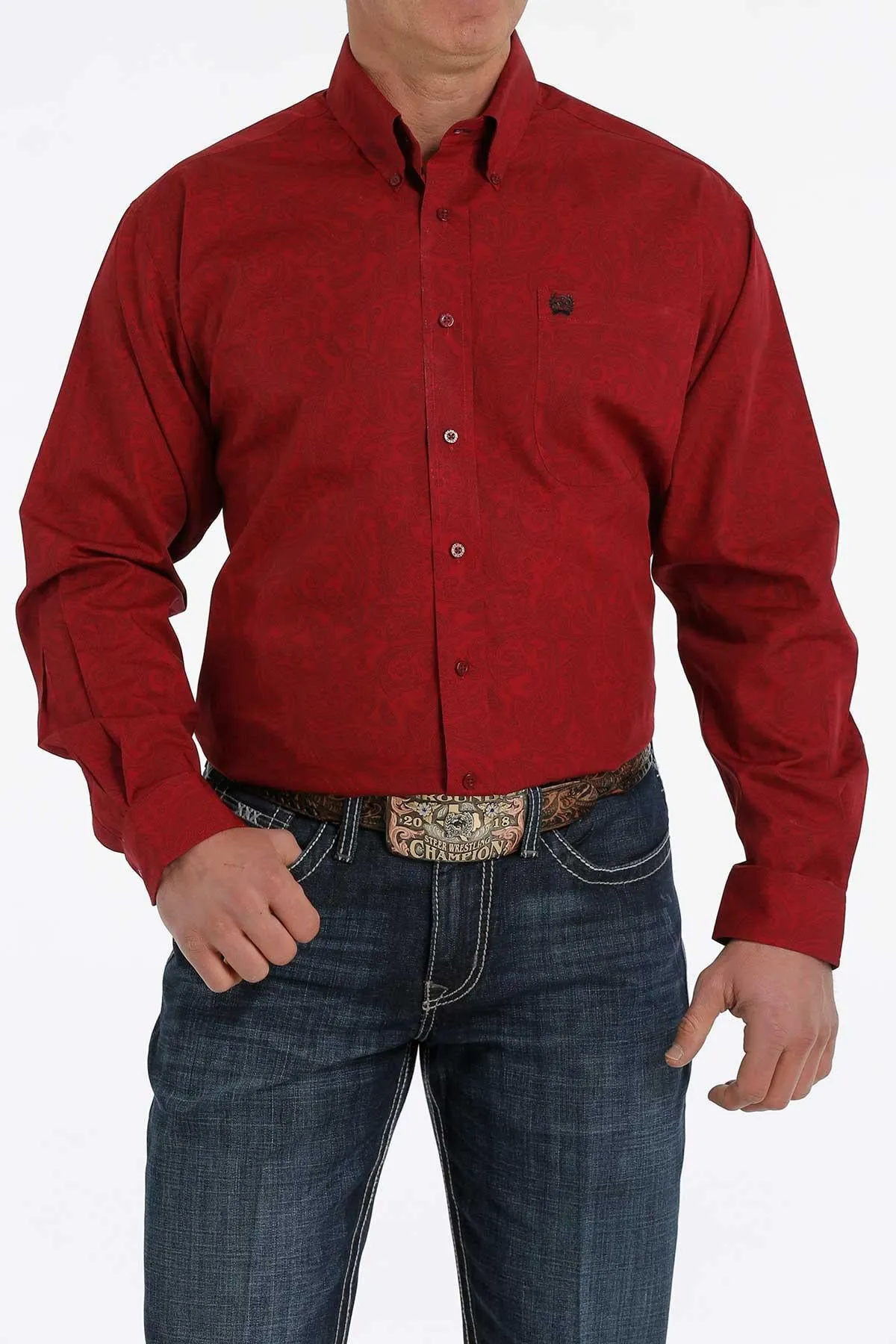 Cinch Mens Red Paisley Long Sleeve Western Shirt