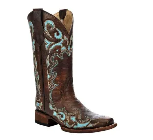 CIRCLE G LADIES TURQUOISE EMBROIDERED SMALL SQUARE BOOT L5239