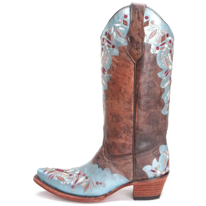 Circle G Womens Shedron Blue Floral Cowboy Boots L5369
