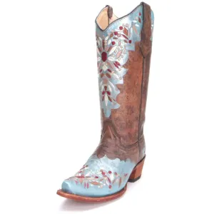 Circle G Womens Shedron Blue Floral Cowboy Boots L5369