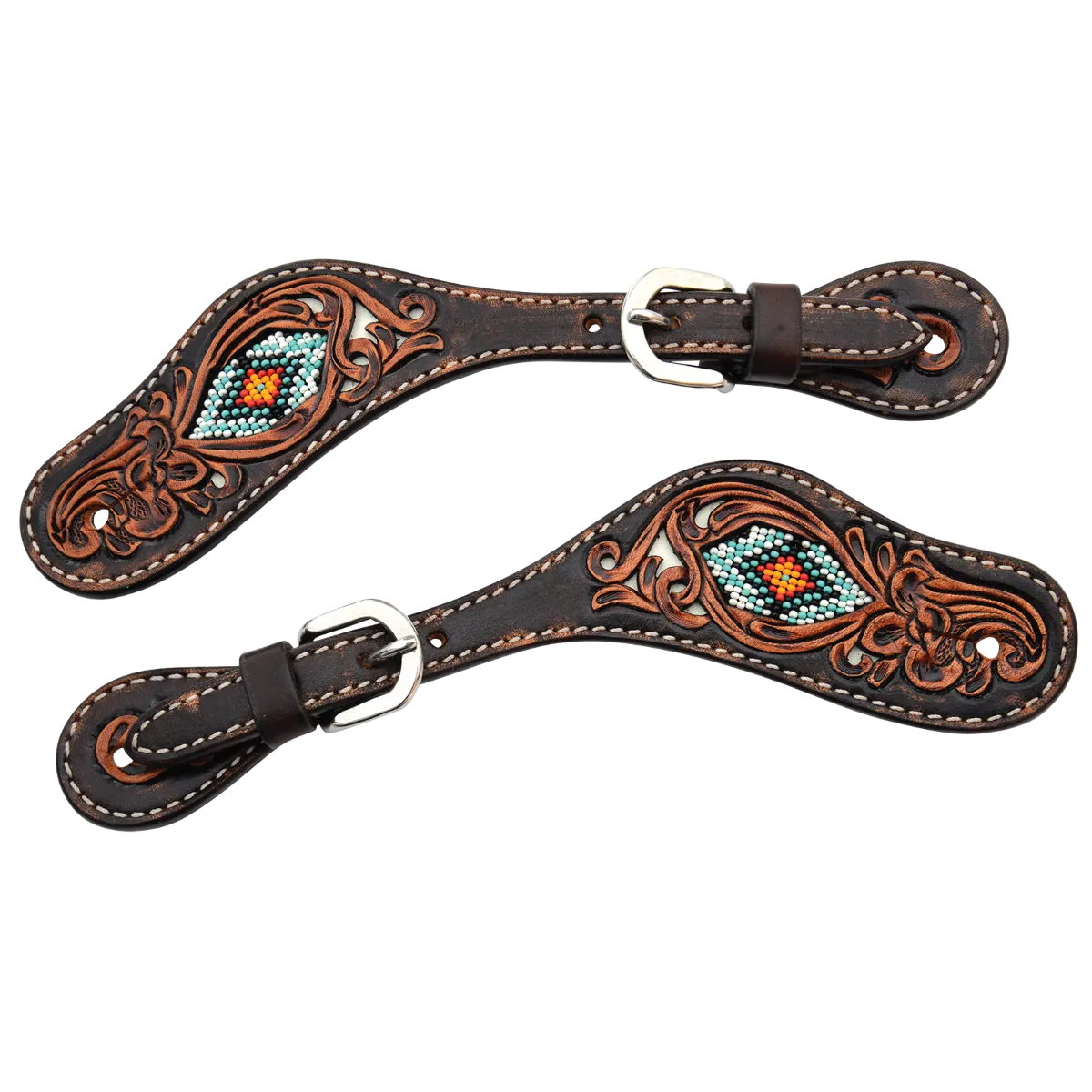 Circle Y Distressed Beaded Tribal Spur Straps