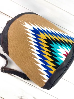 CLEARANCE! Tan Bright Diamond Wool Pattern Leather Backpack