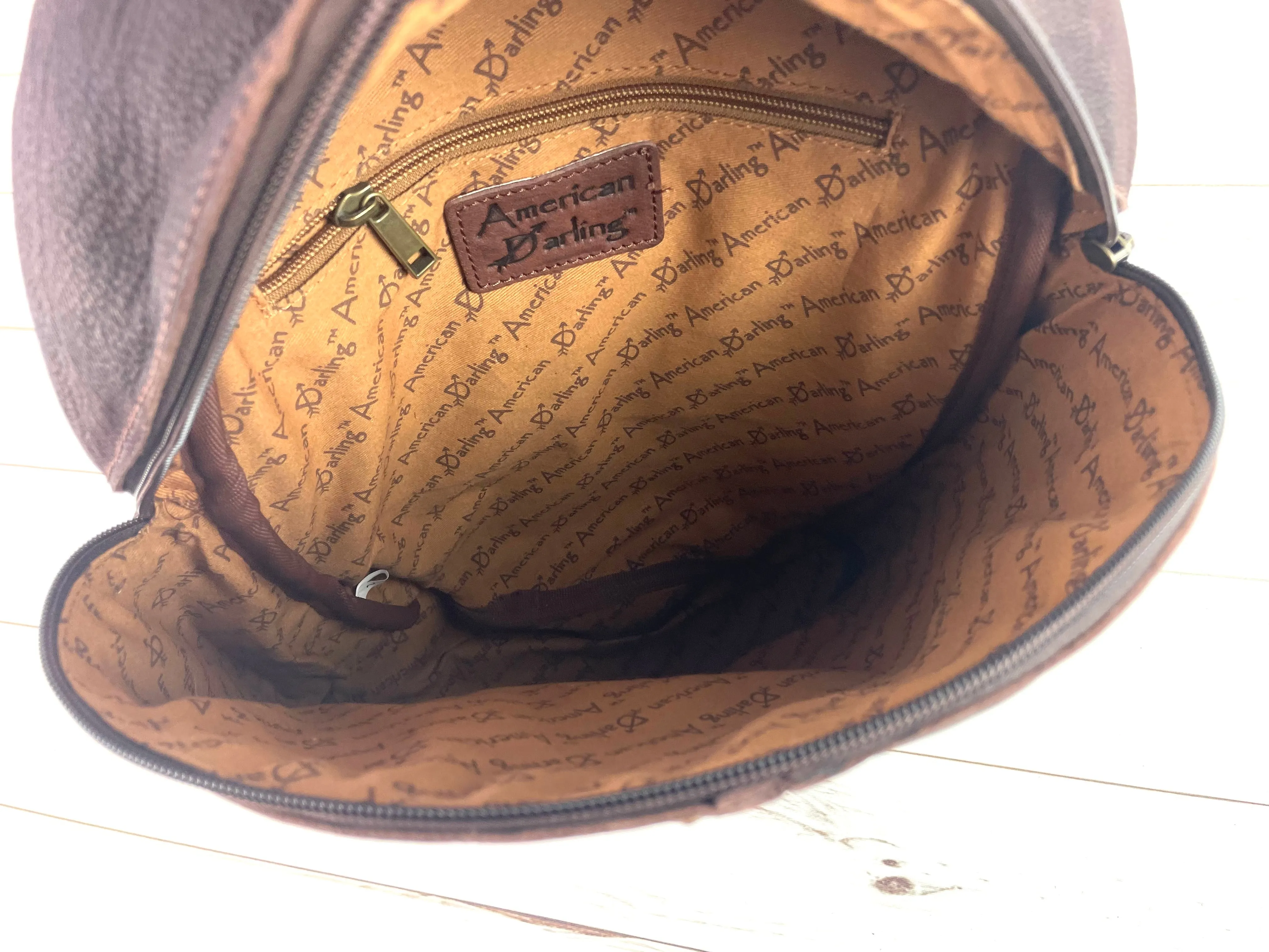 CLEARANCE! Tan Bright Diamond Wool Pattern Leather Backpack