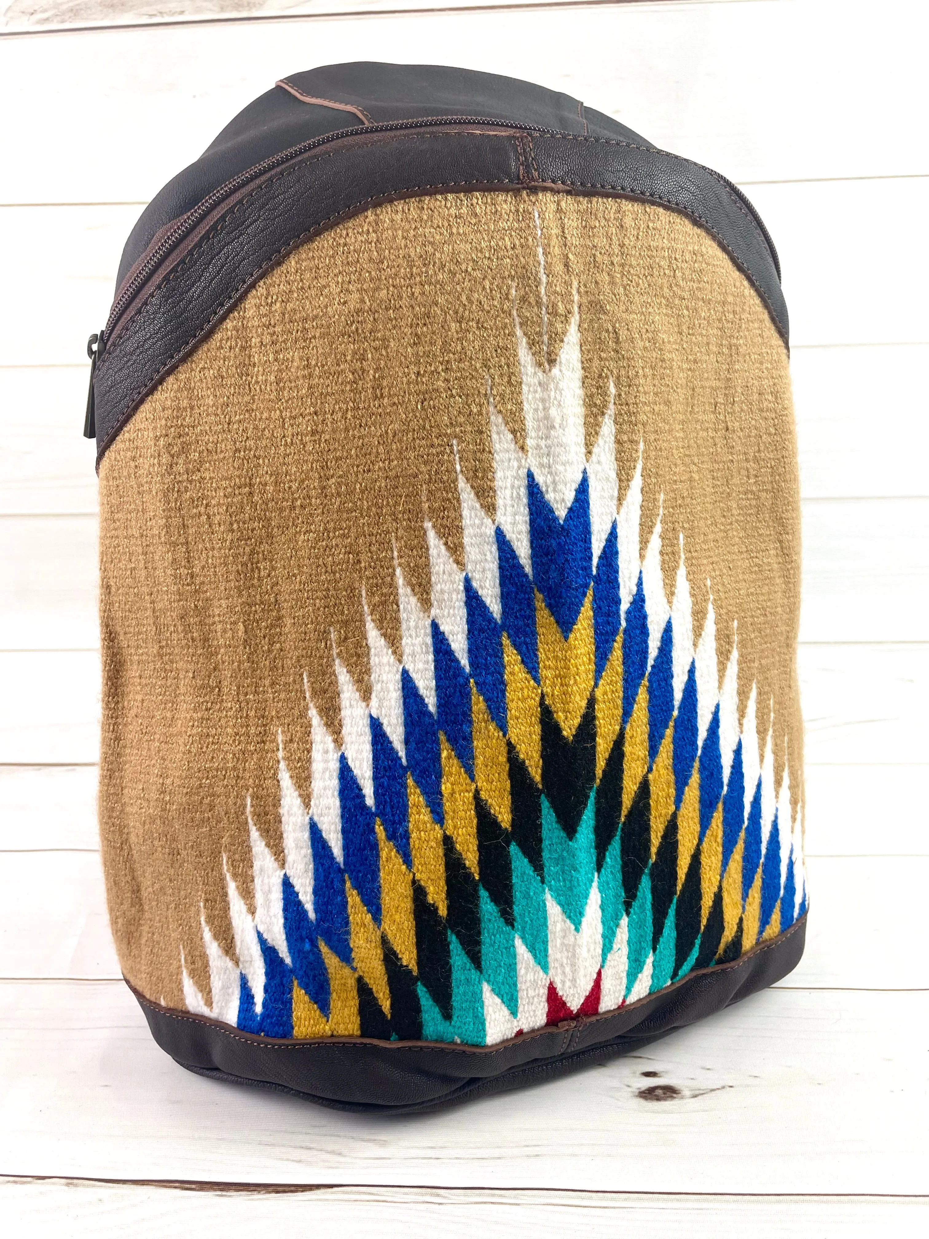 CLEARANCE! Tan Bright Diamond Wool Pattern Leather Backpack