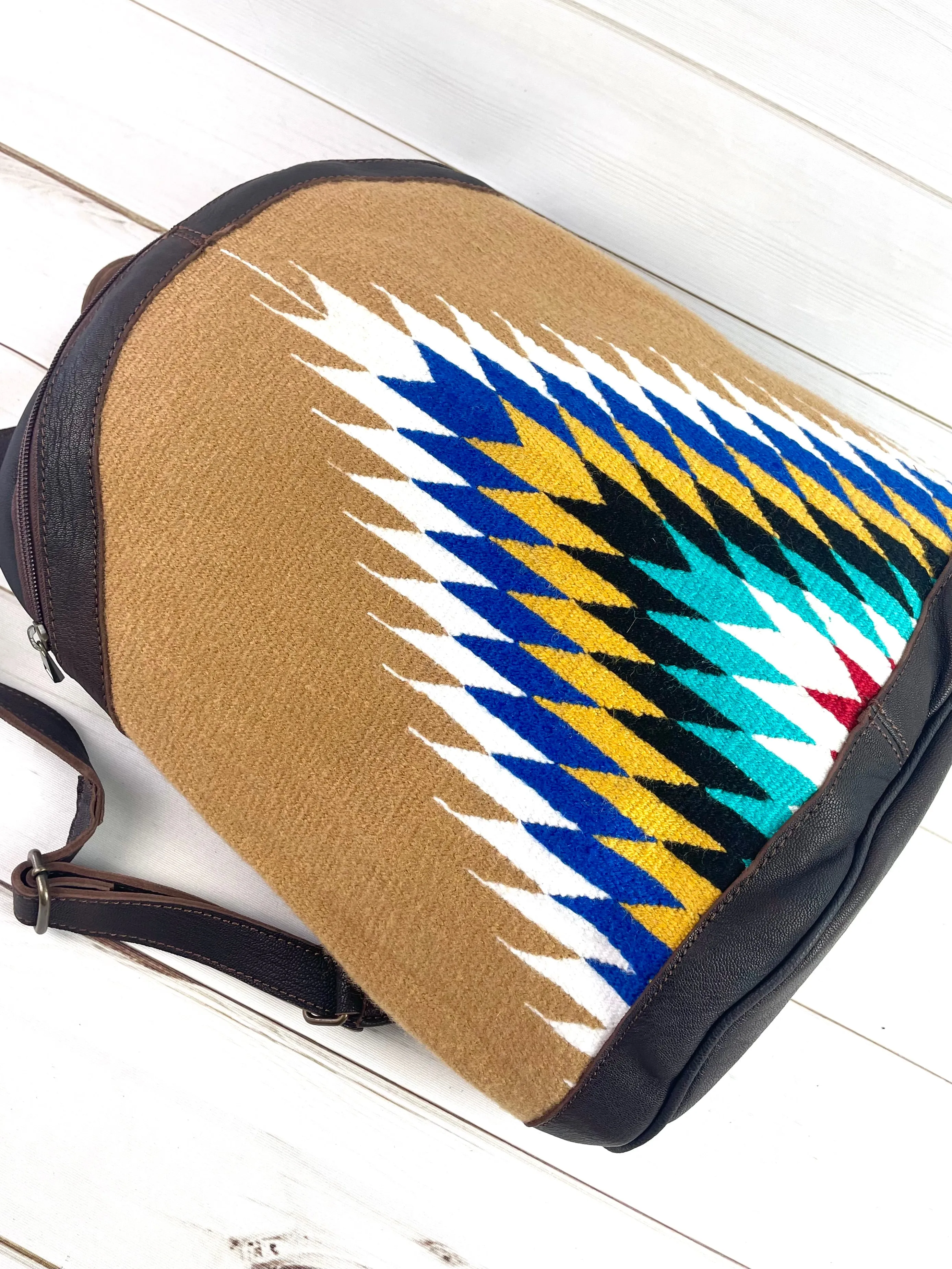 CLEARANCE! Tan Bright Diamond Wool Pattern Leather Backpack