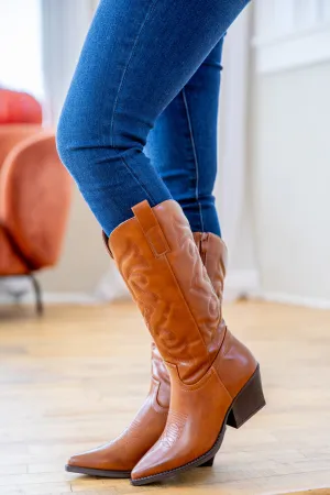 Cognac Point Toe Western Boots