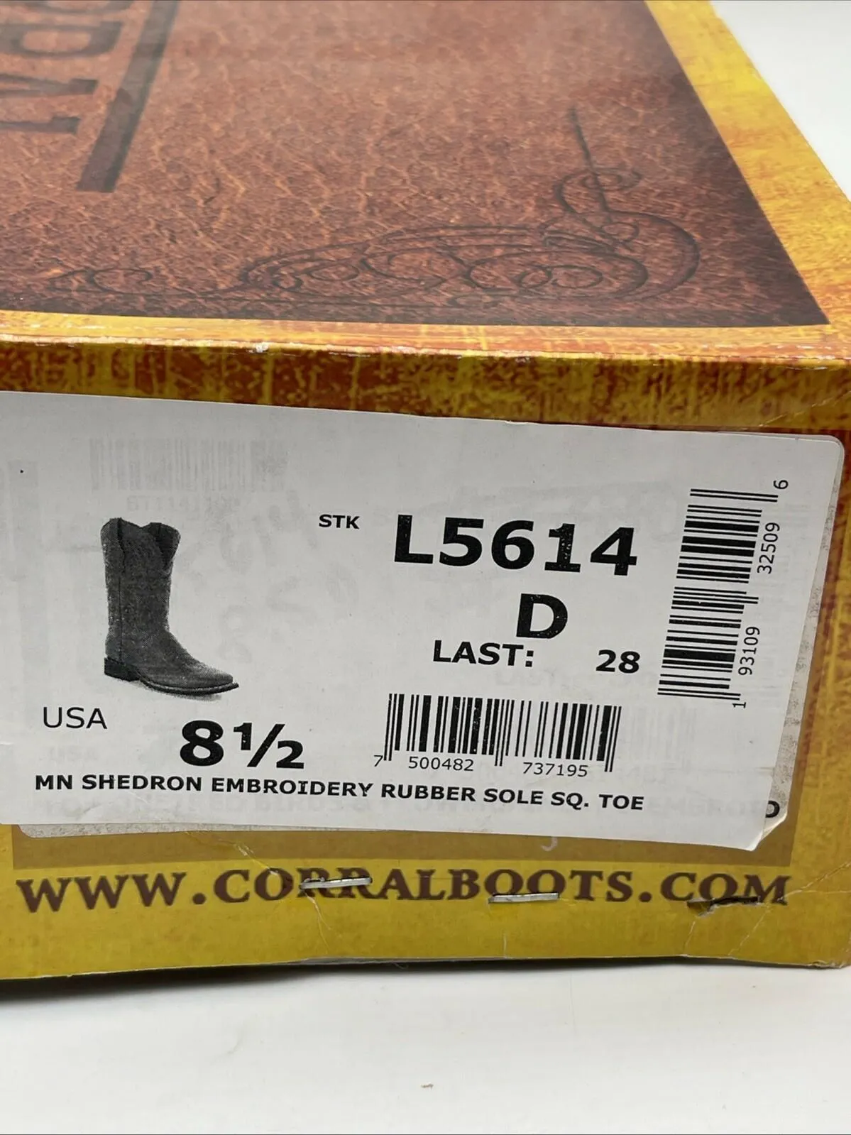 Corral Brown Embroidered Leather Square Toe Pull On Western Boots Men’s 8.5D - Like New