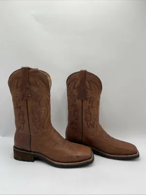 Corral Brown Embroidered Leather Square Toe Pull On Western Boots Men’s 8.5D - Like New