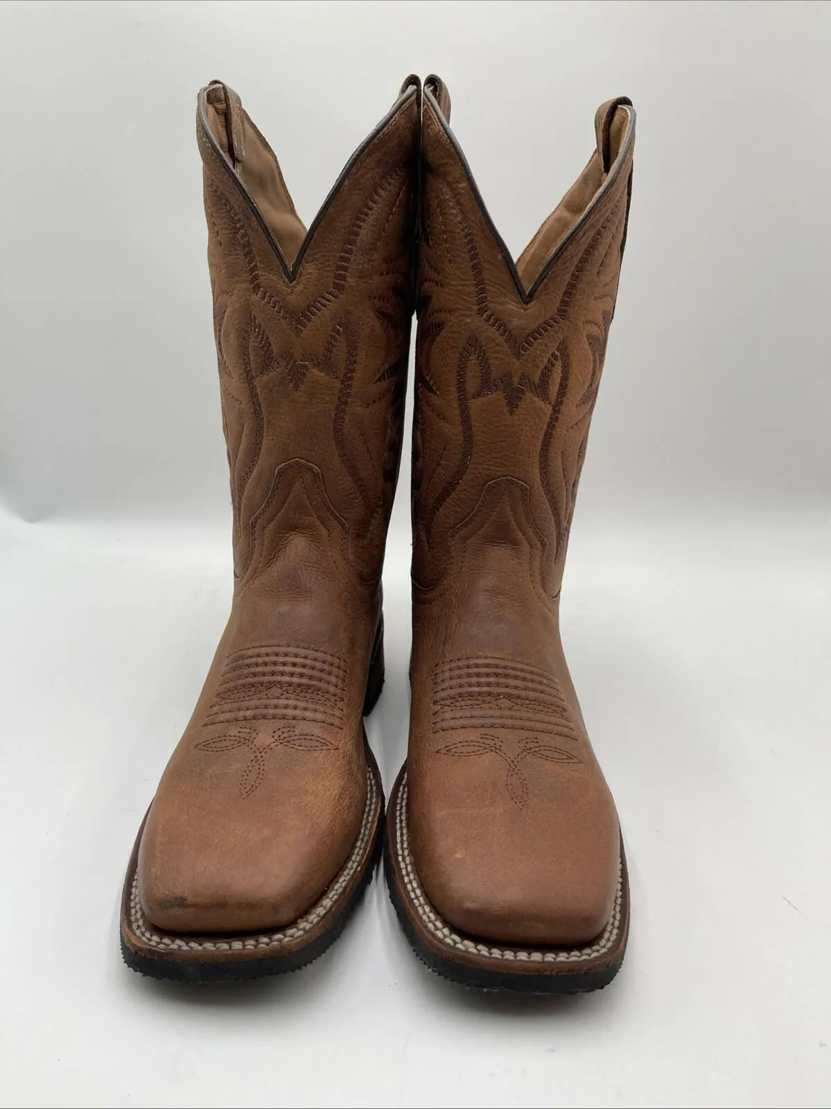Corral Brown Embroidered Leather Square Toe Pull On Western Boots Men’s 8.5D - Like New
