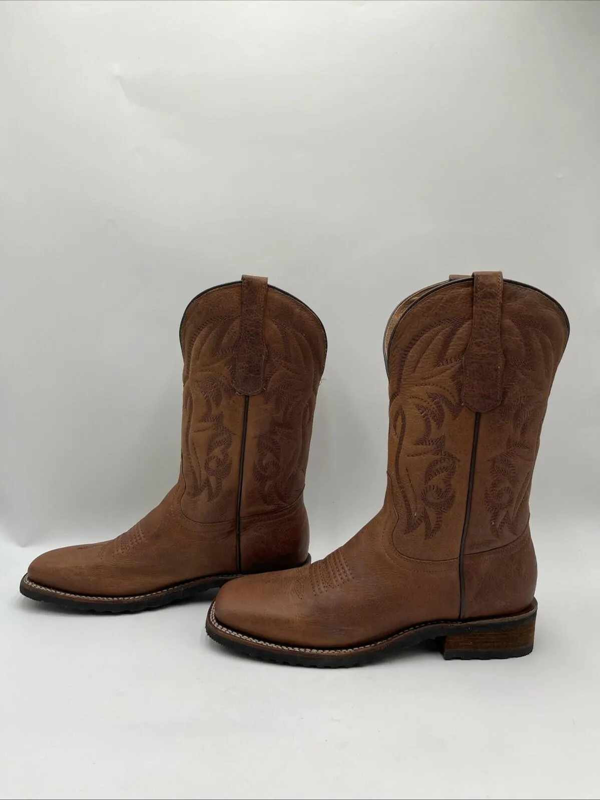 Corral Brown Embroidered Leather Square Toe Pull On Western Boots Men’s 8.5D - Like New