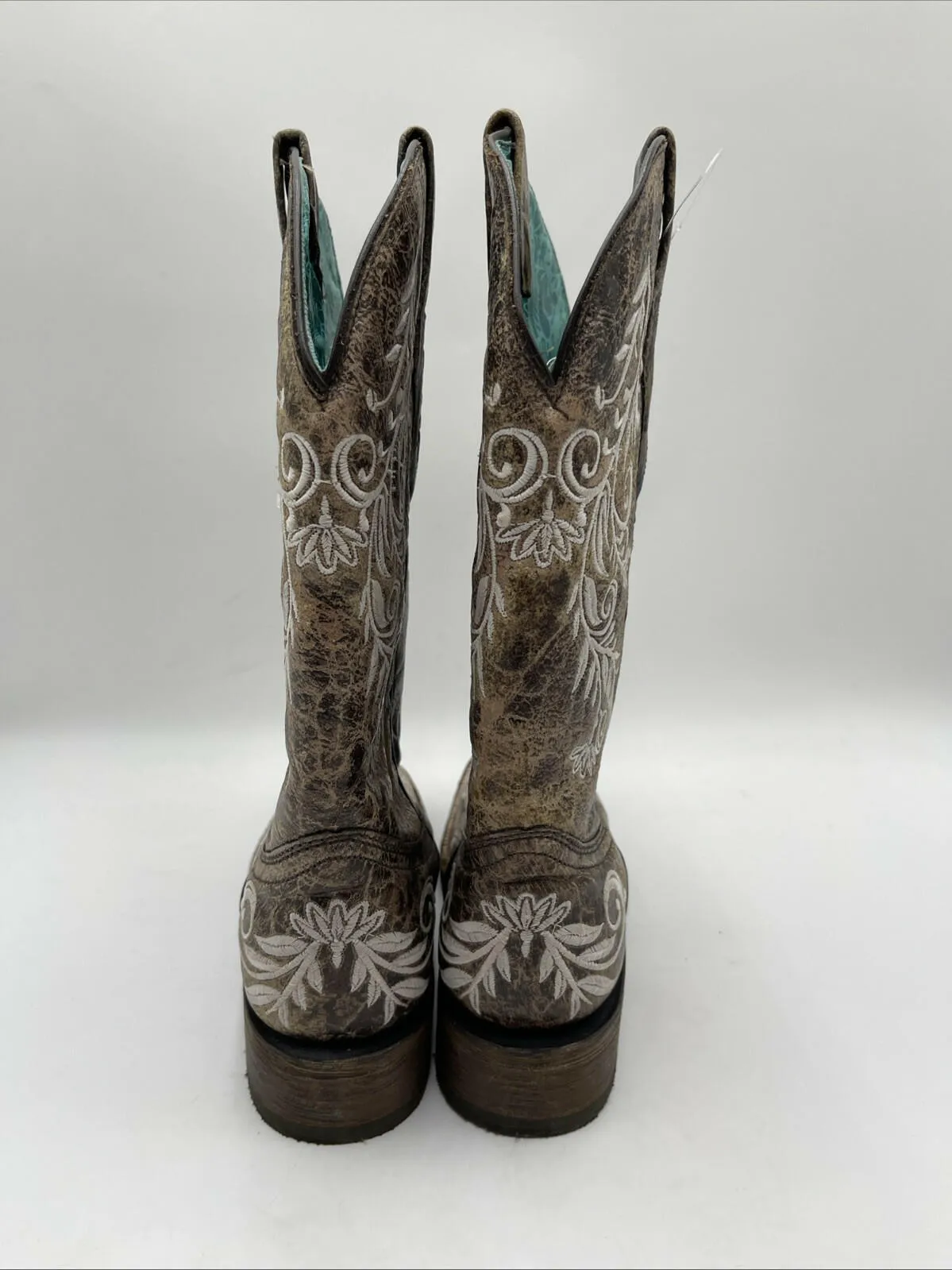 Corral Distressed Filigree Embroidery Leather Square Toe Western Boots Size 8M - Very Good