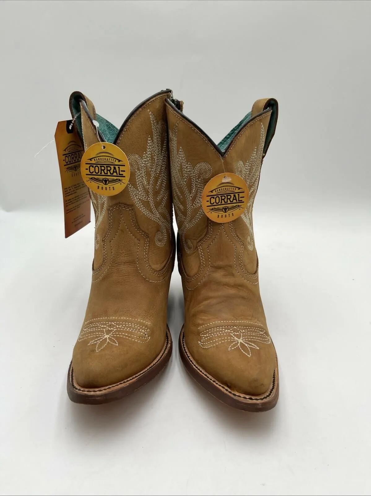 Corral Golden Embroidery Leather Round Toe Side Zip Western Boot Women 6M - Very Good