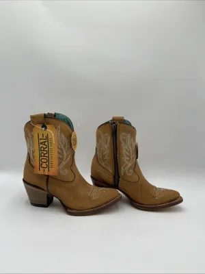 Corral Golden Embroidery Leather Round Toe Side Zip Western Boot Women 6M - Very Good
