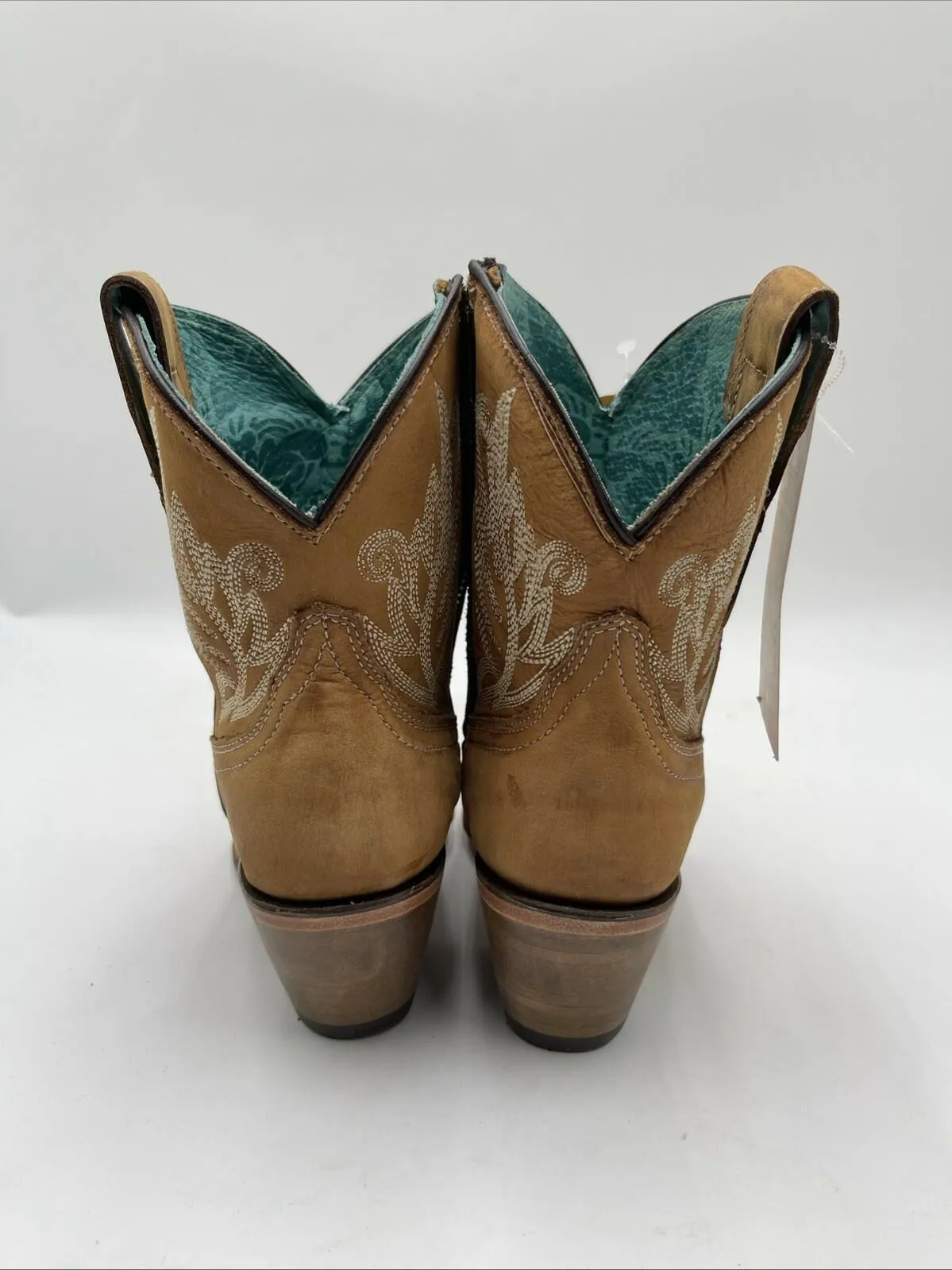 Corral Golden Embroidery Leather Round Toe Side Zip Western Boot Women 6M - Very Good