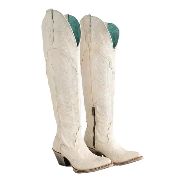 Corral Ladies Over The Knee Distressed White Western Boots A4311