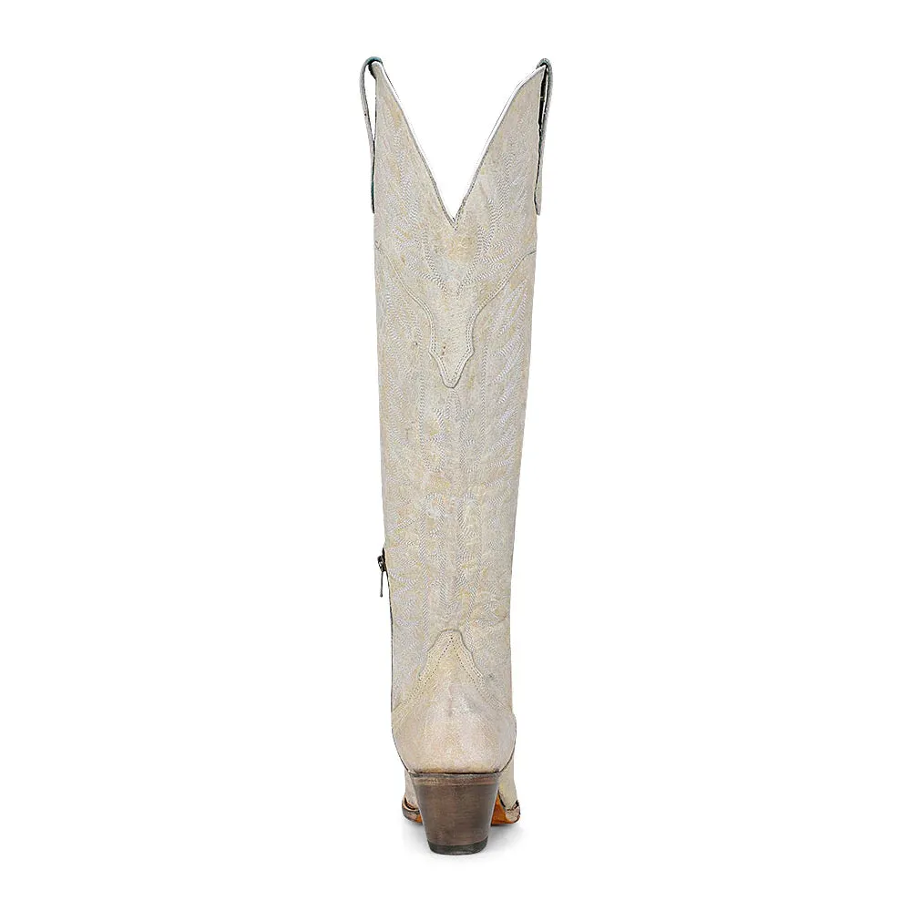 Corral Ladies Over The Knee Distressed White Western Boots A4311