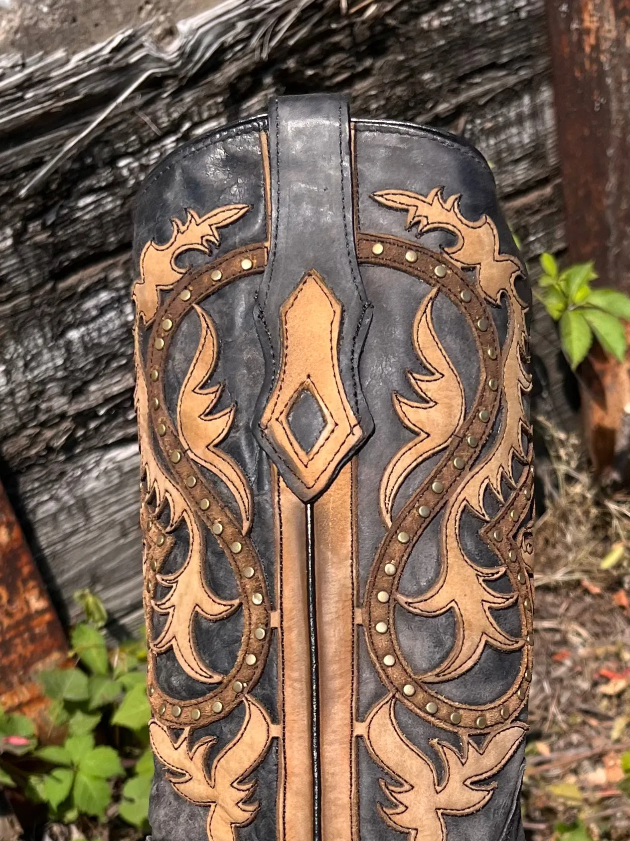 Corral Men's Black & Honey Brown Leather Overlay Snip Toe Cowboy Boots C3989