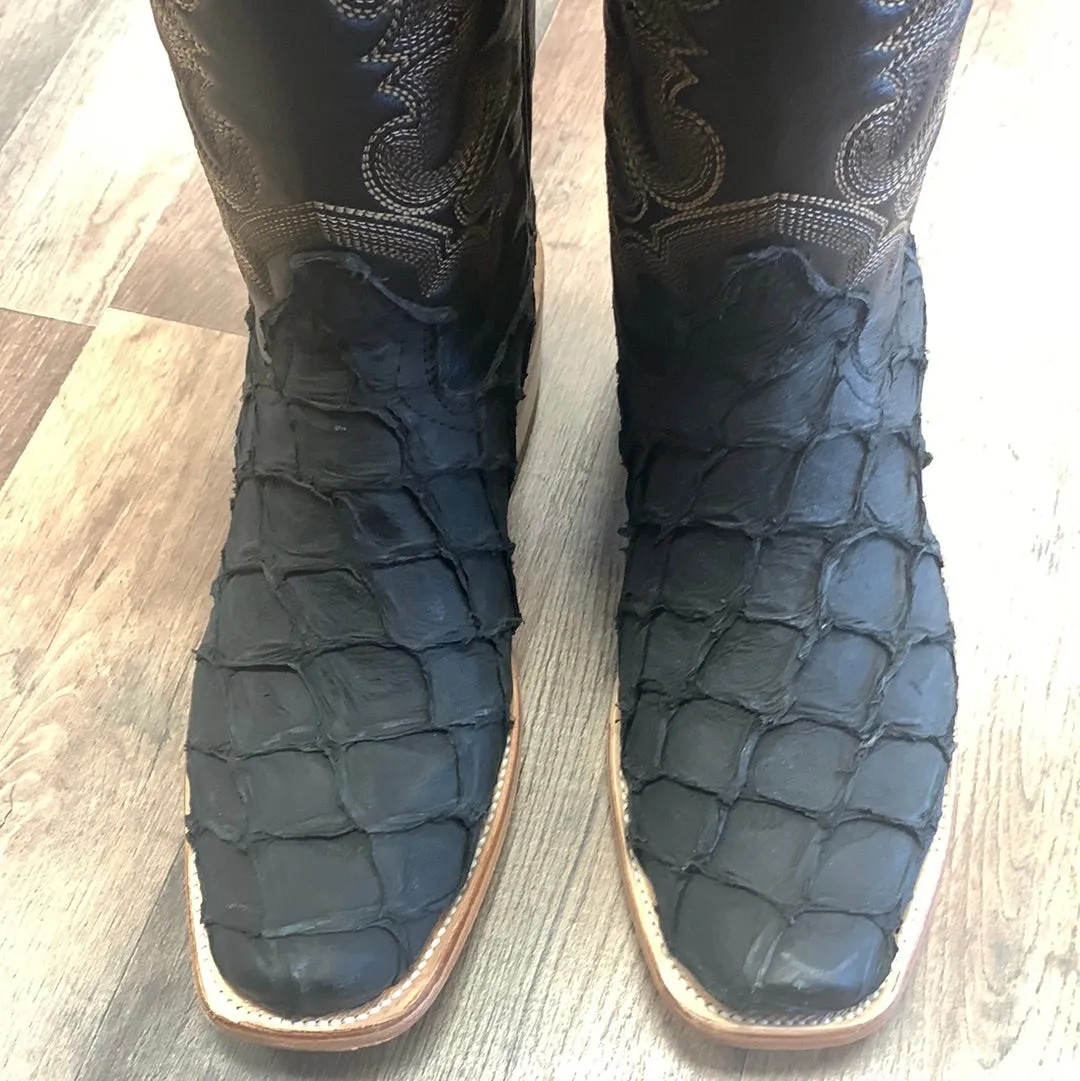 Corral Men's Black Pirarucu Embroidery Horseman Toe Western Cowboy Boots