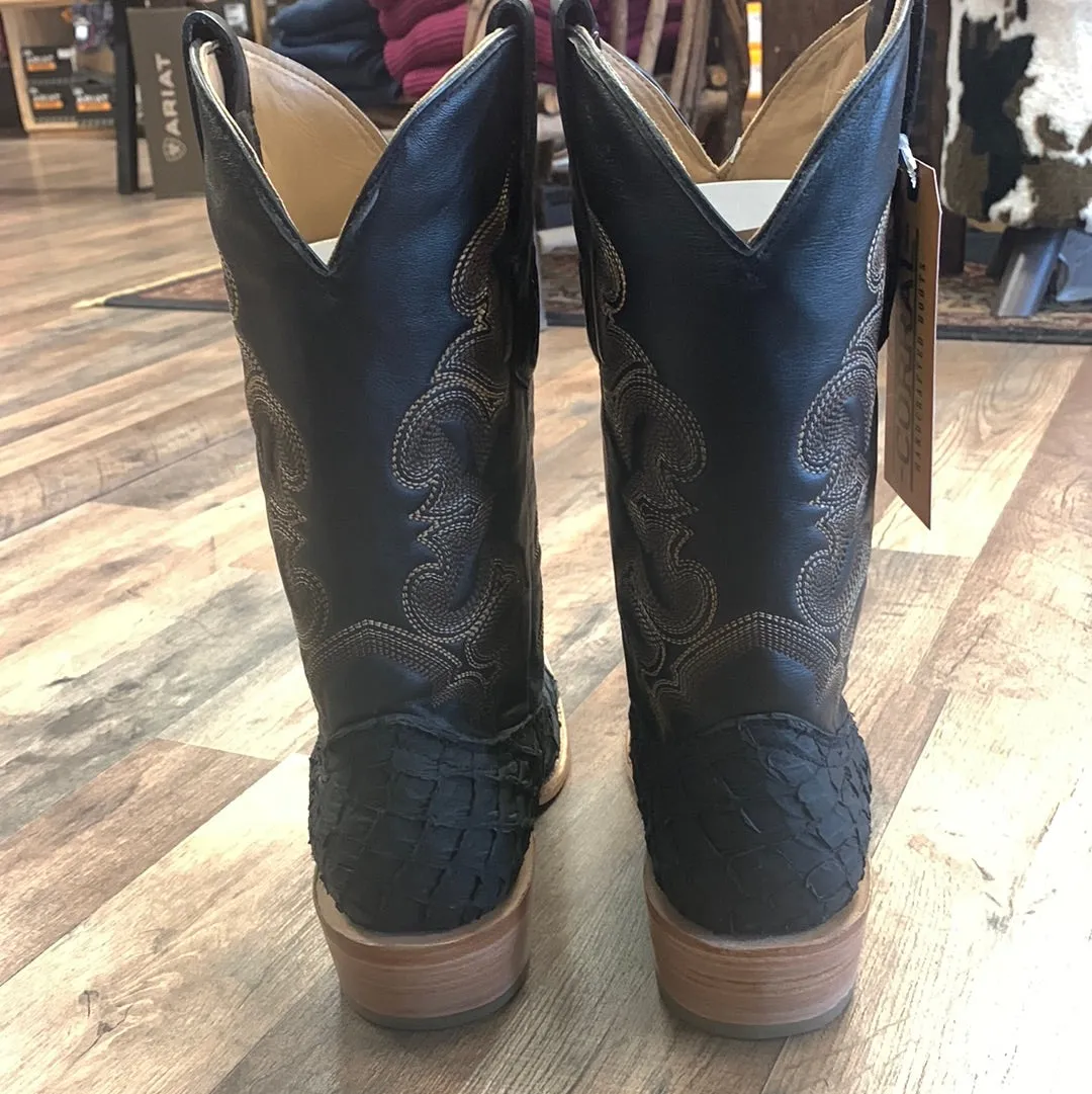 Corral Men's Black Pirarucu Embroidery Horseman Toe Western Cowboy Boots