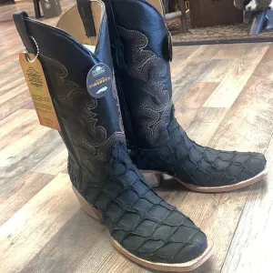 Corral Men's Black Pirarucu Embroidery Horseman Toe Western Cowboy Boots