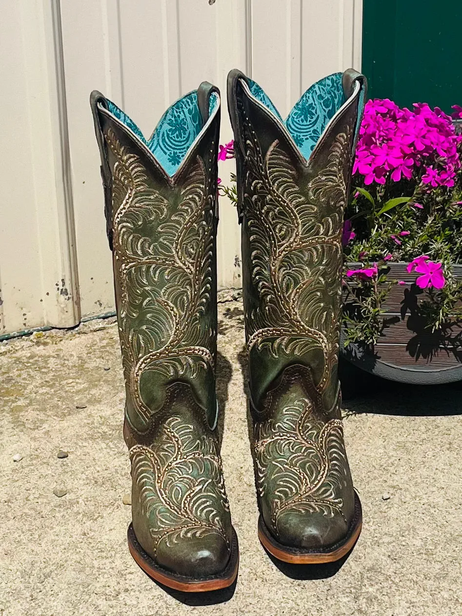 Corral Women's Distressed Turquoise/Green Snip Toe Cowgirl Boots C4009