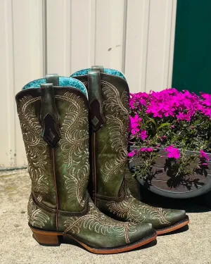 Corral Women's Distressed Turquoise/Green Snip Toe Cowgirl Boots C4009