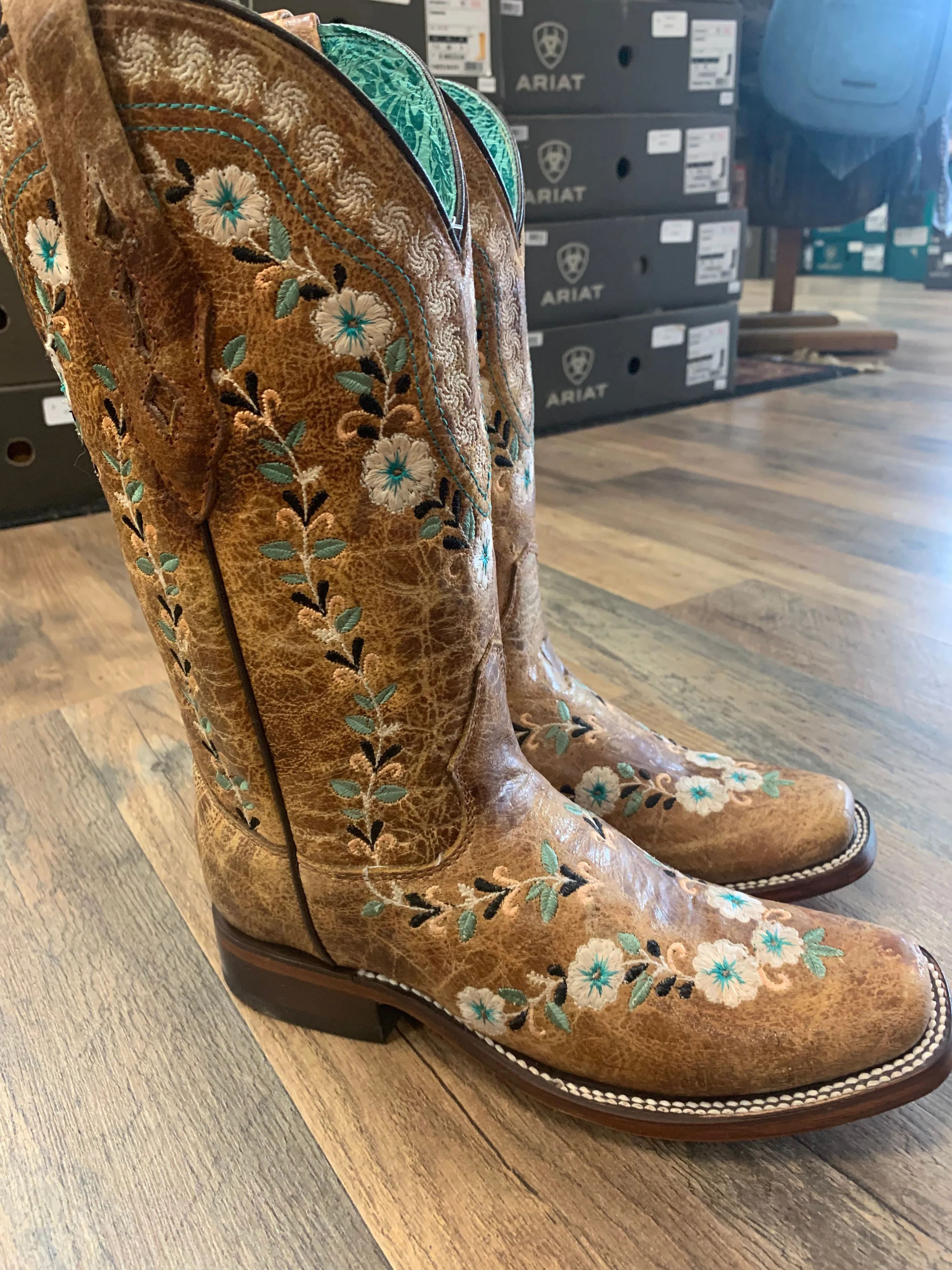 Corral Women's Floral Blacklight Western Boots - Square Toe