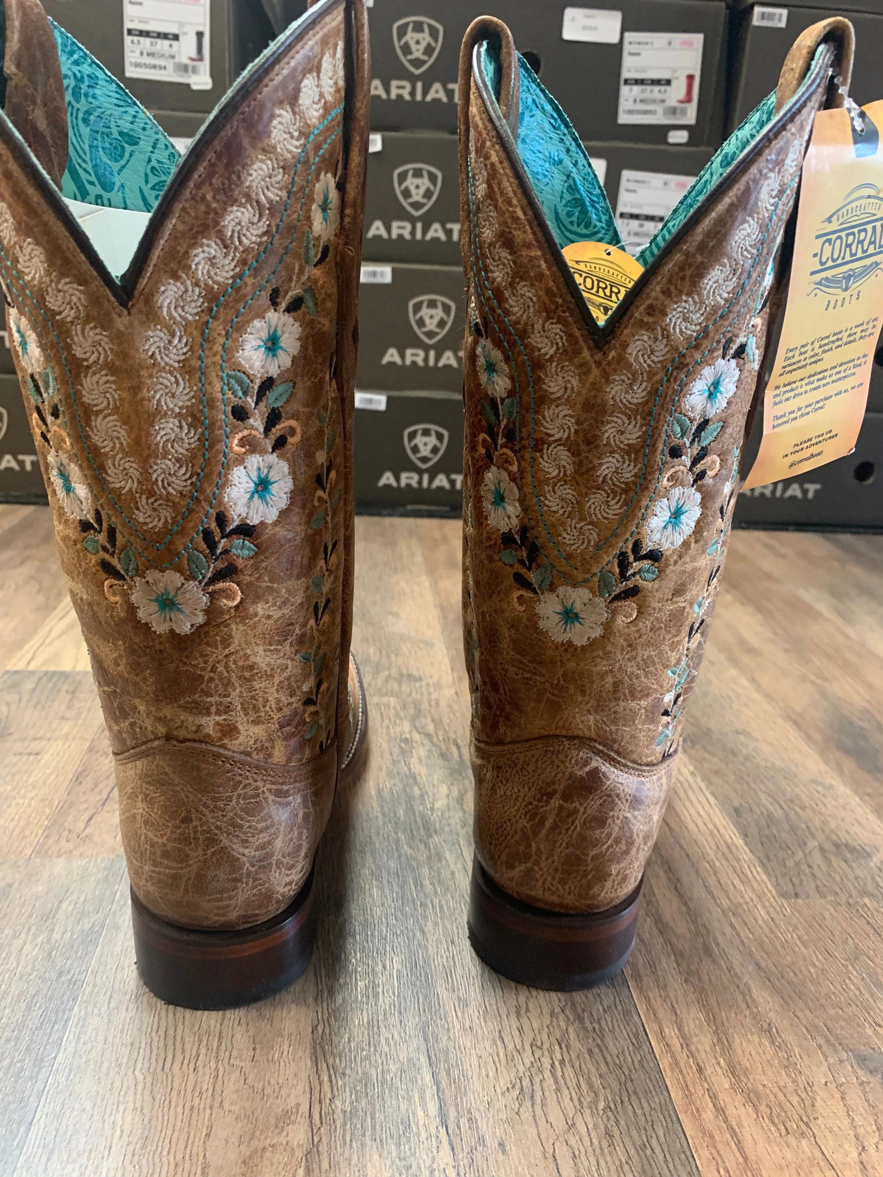 Corral Women's Floral Blacklight Western Boots - Square Toe