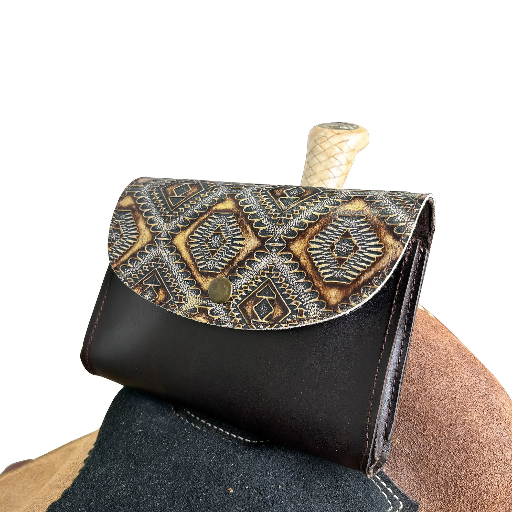 Cowboy Carving Leather Pommel Pouch