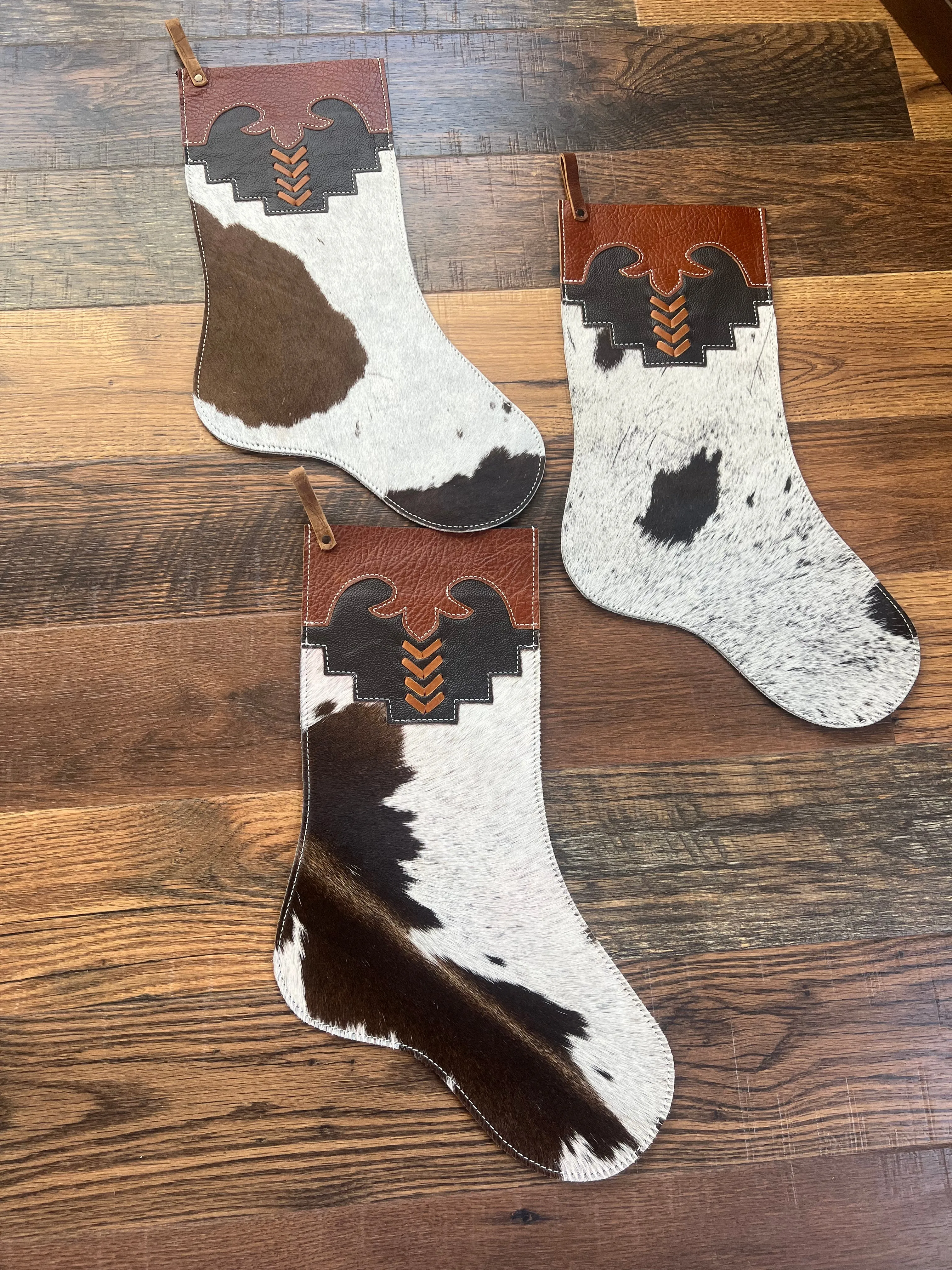 Cowhide Christmas Stocking - Chevron Lacing