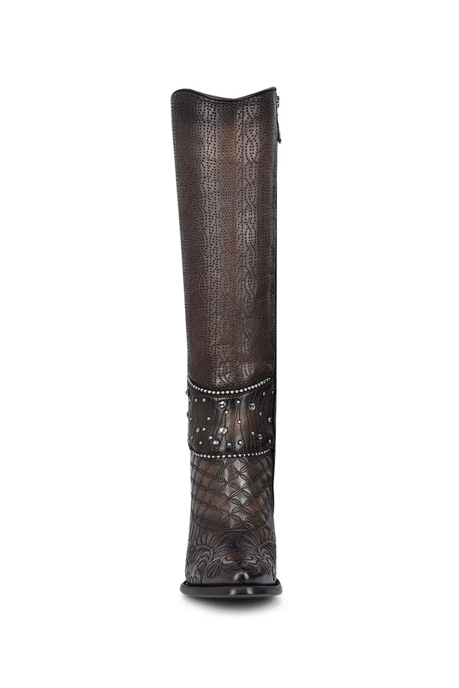 Cuadra Embroidered Dark Brown Leather Boots with Austrian crystals 3F80RS