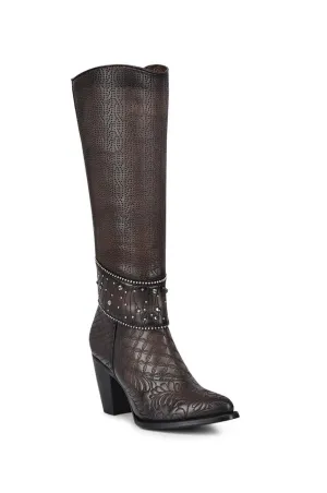 Cuadra Embroidered Dark Brown Leather Boots with Austrian crystals 3F80RS