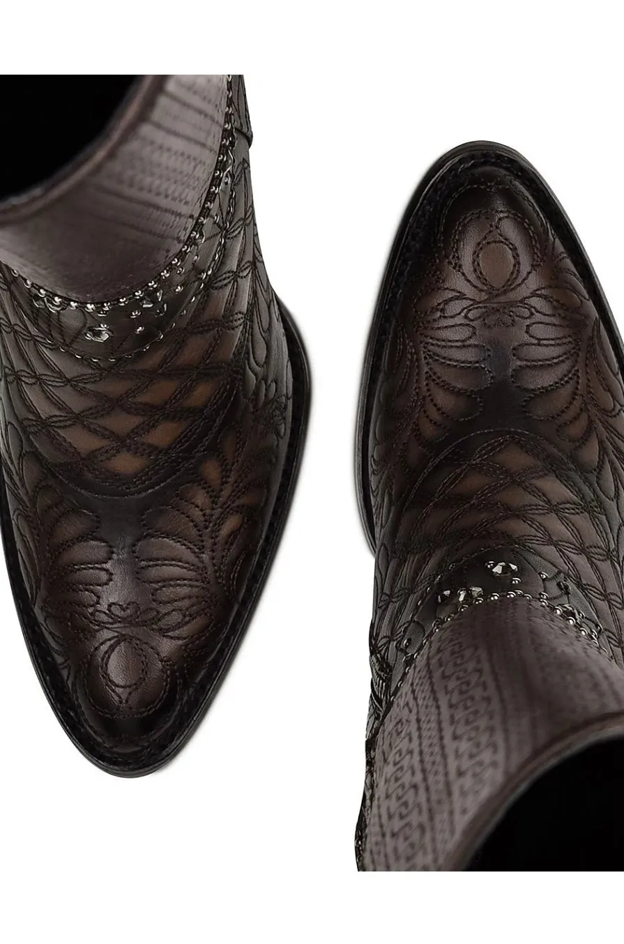 Cuadra Embroidered Dark Brown Leather Boots with Austrian crystals 3F80RS
