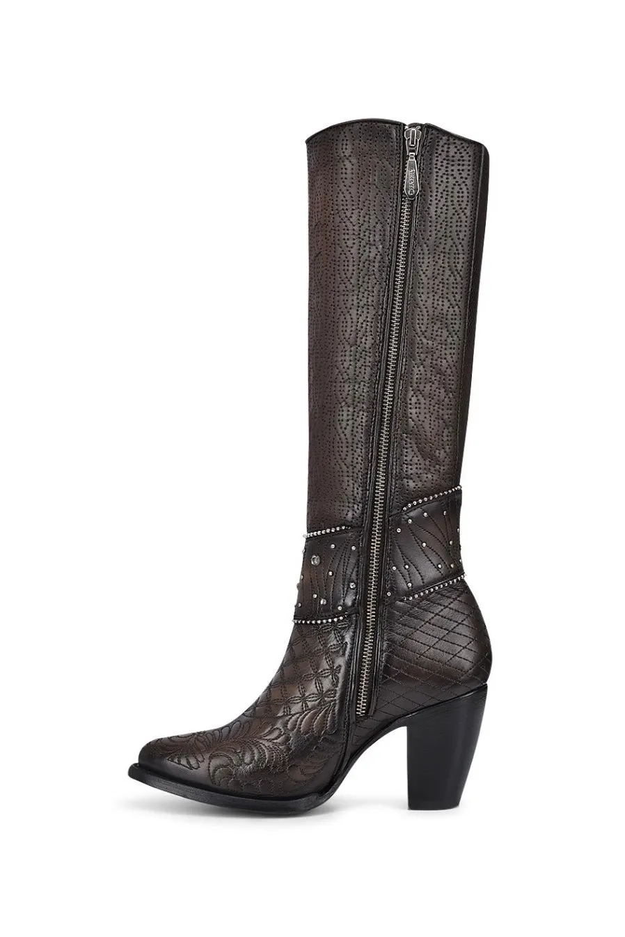 Cuadra Embroidered Dark Brown Leather Boots with Austrian crystals 3F80RS