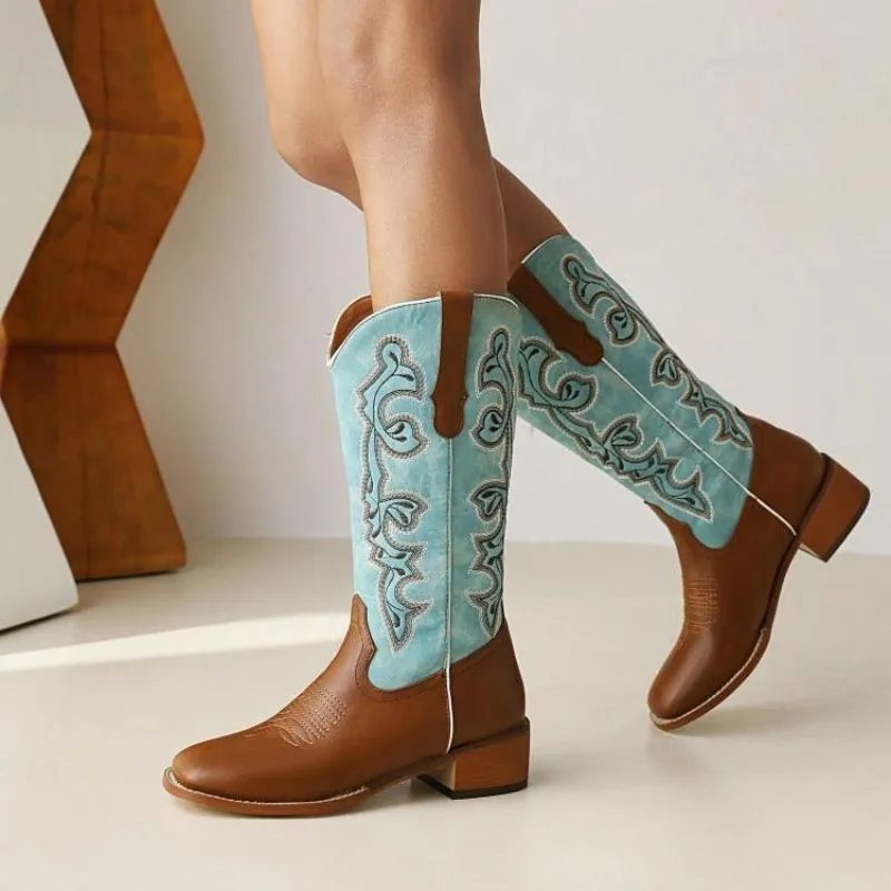 Customized Contrast Embroidered Western Boots