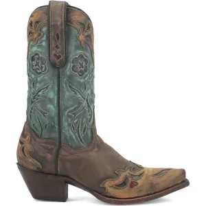 Dan Post Women’s Vintage Bluebird Chocolate & Teal 11” Snip Toe Cowboy Boot