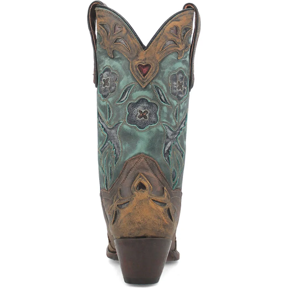 Dan Post Women’s Vintage Bluebird Chocolate & Teal 11” Snip Toe Cowboy Boot
