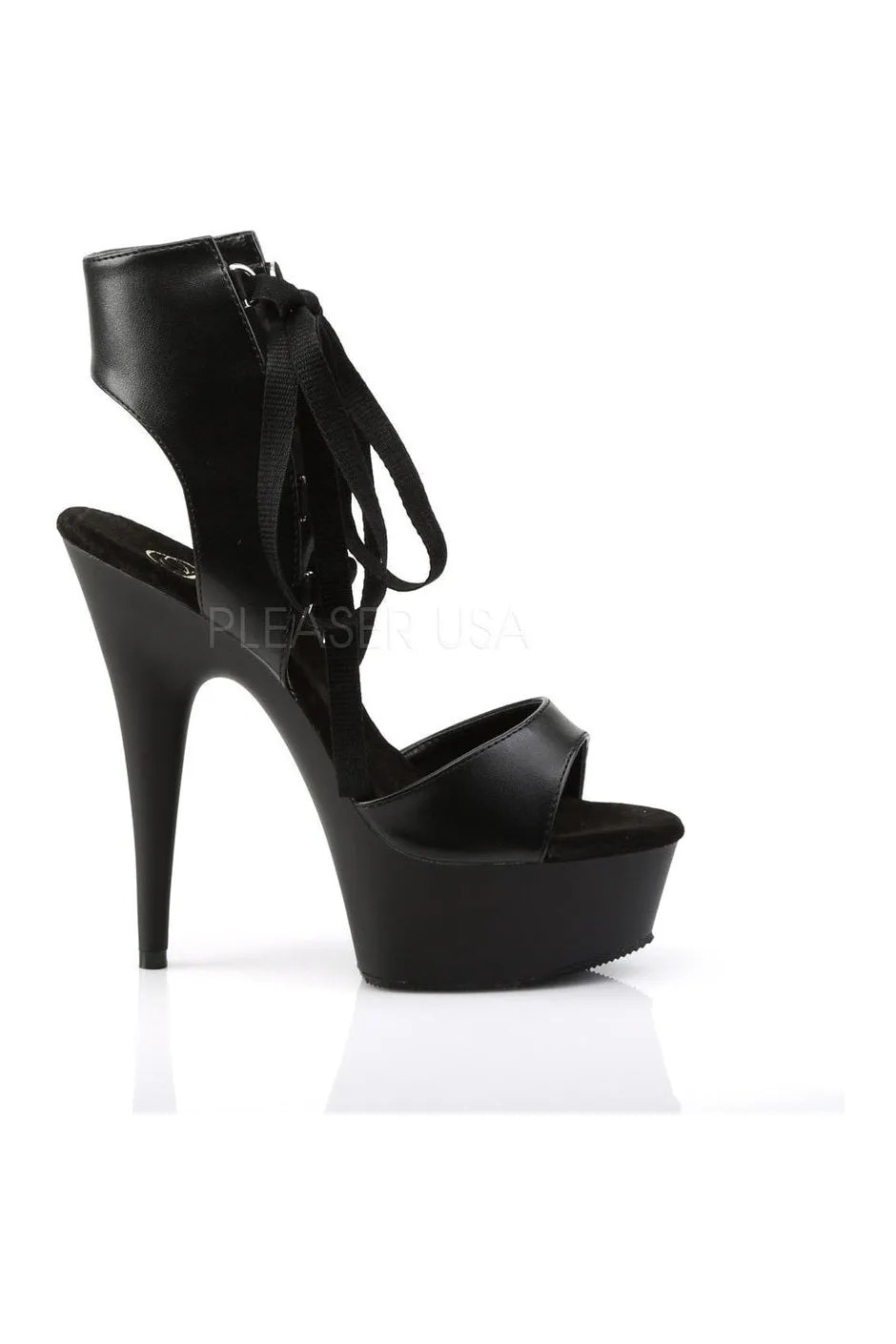 DELIGHT-600-14 Platform Sandal  | Black Faux Leather