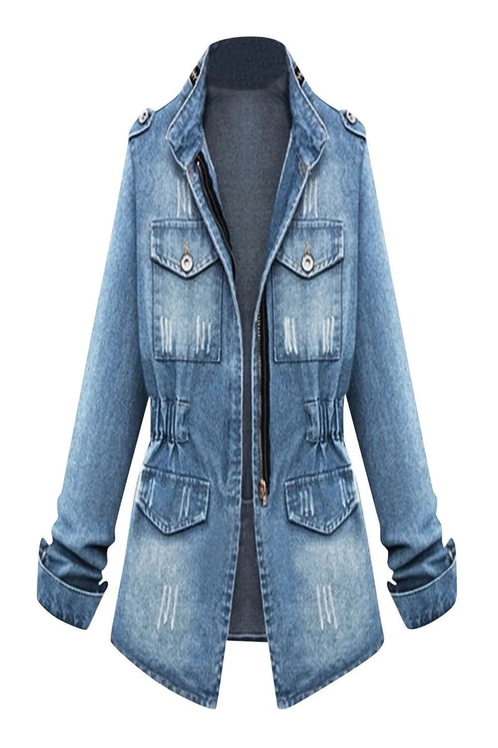 Denim Distressed Pocketed Jacket