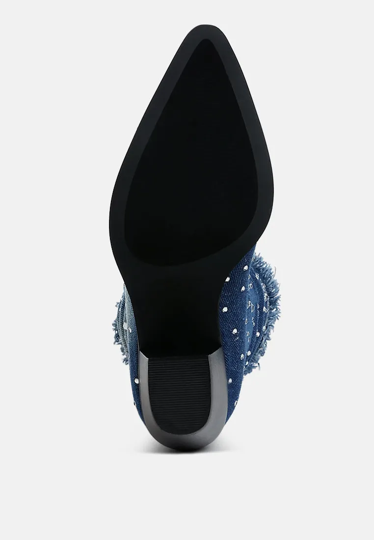 Diamante & Rhinestones Denim Boots By RAG