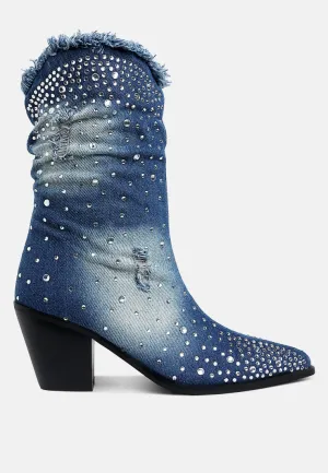 Diamante & Rhinestones Denim Boots By RAG