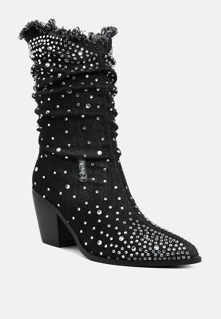 Diamante & Rhinestones Denim Boots By RAG