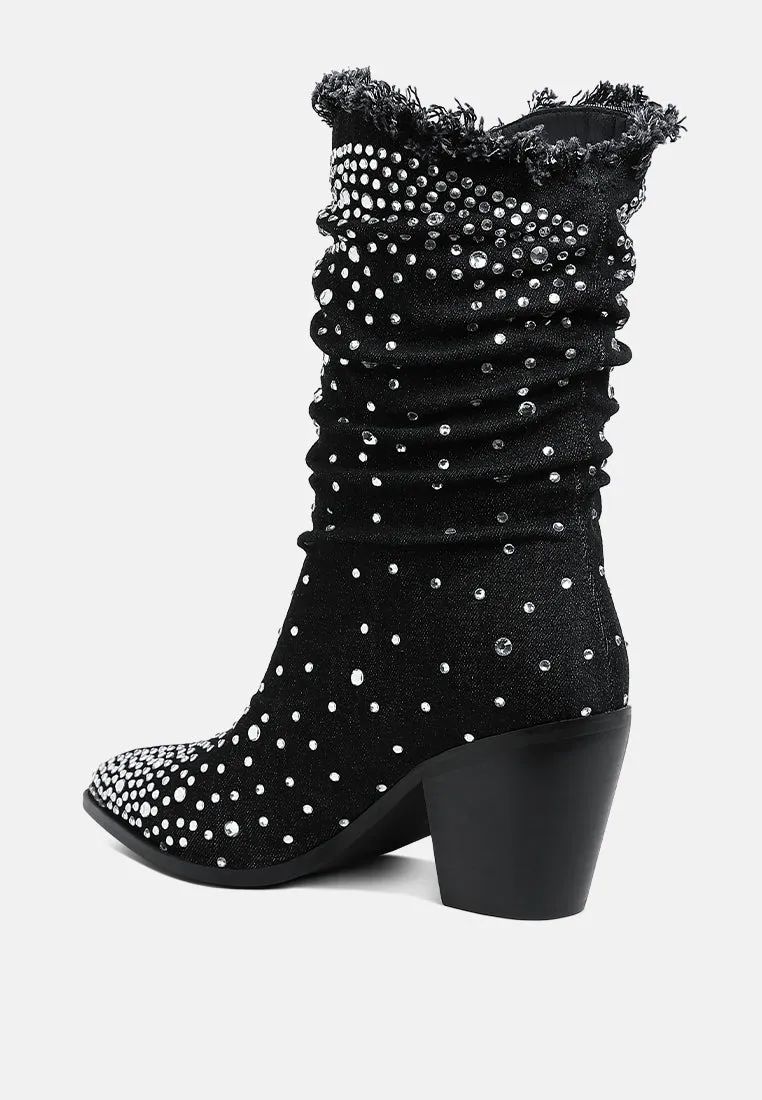 Diamante & Rhinestones Denim Boots By RAG