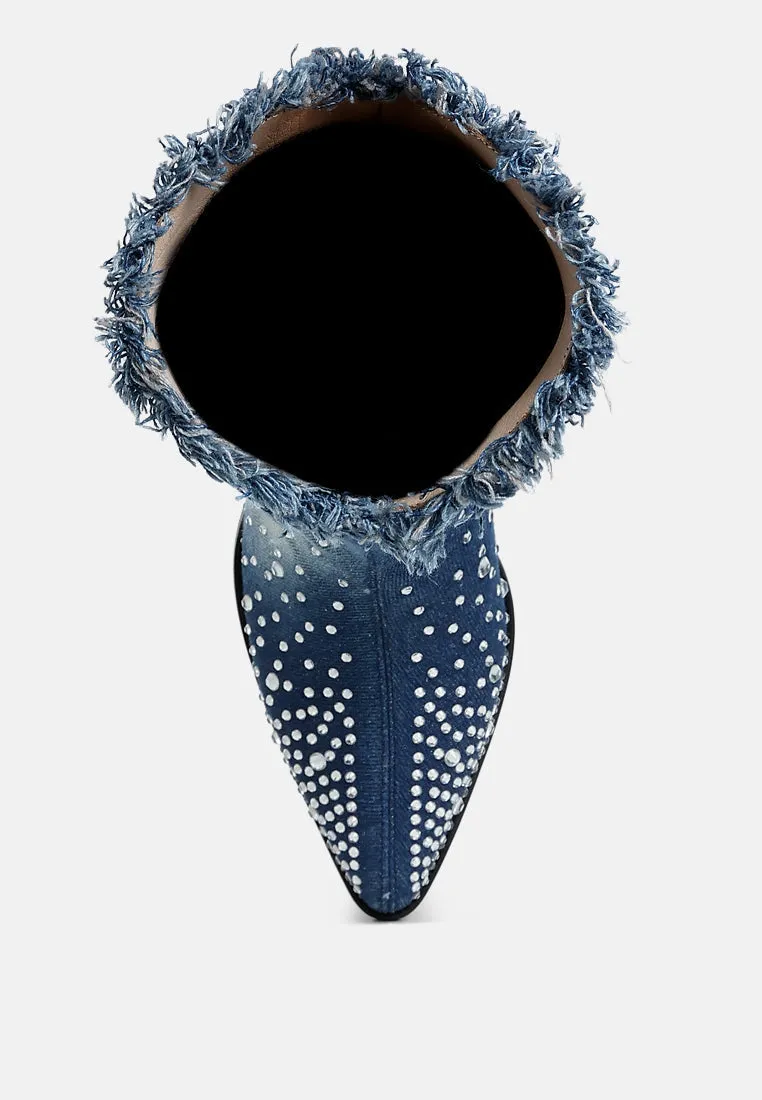 Diamante & Rhinestones Denim Boots By RAG