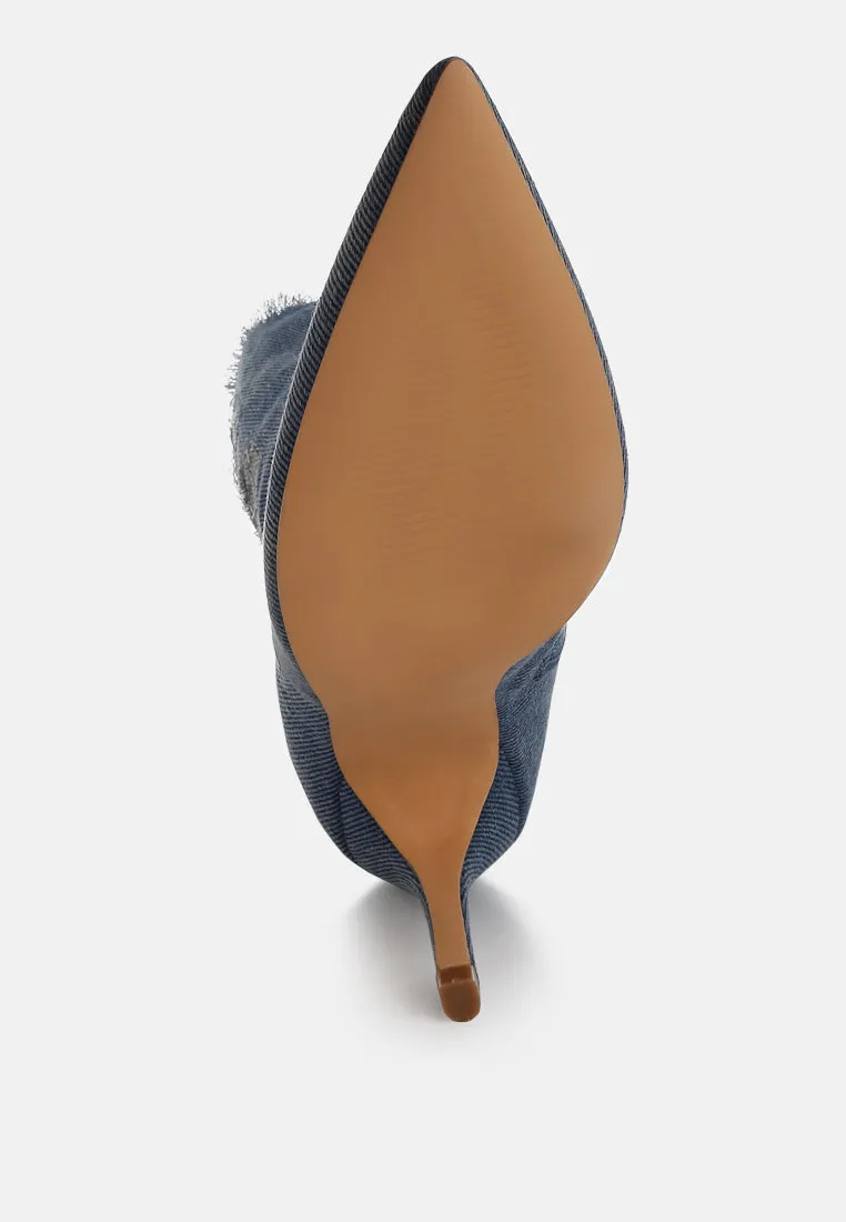Distressed Denim Mid-Calf Boots By RUW