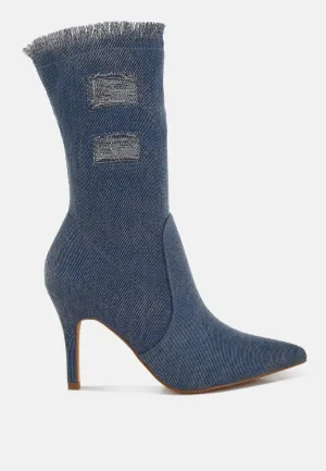 Distressed Denim Mid-Calf Boots By RUW