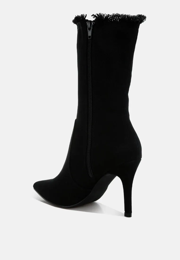 Distressed Denim Mid-Calf Boots By RUW