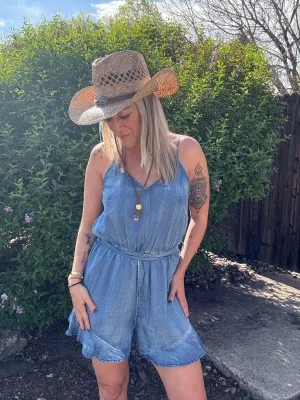 Distressed Suspender Romper